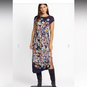 Johnny Was Fall Dance Tie Front Knit Floral Midi Dress Short Sleeve XXS